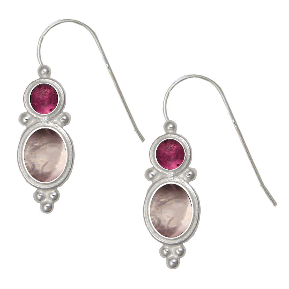 Sterling Silver Drop Dangle Earrings Rose Quartz And Pink Tourmaline